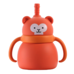 Silicone Baby Sippy Cup with Straw - Orange Monkey